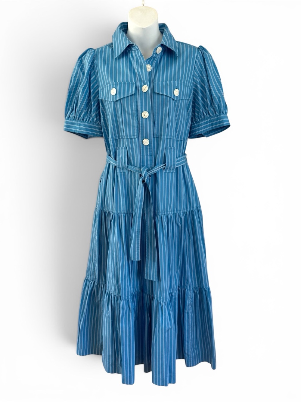Derek Lam 10 Crosby blue &white cotton tiered dress size 4  short sleeve NWT
